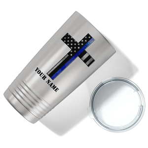 Personalized Retro Thin Blue Line Cross Long Police 20oz Stainless Tumbler