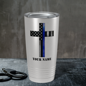 Personalized Retro Thin Blue Line Cross Long Police 20oz Stainless Tumbler