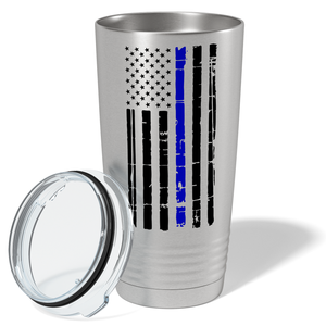Distressed Blue Line Flag Police 20oz Stainless Tumbler