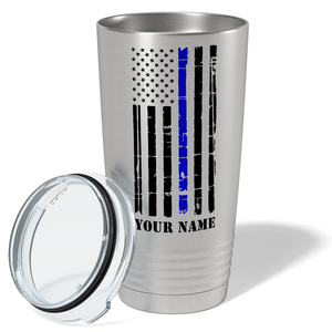 Personalized Distressed Blue Line Flag 20oz Stainless Police Tumbler
