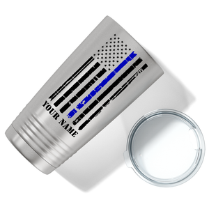 Personalized Distressed Blue Line Flag 20oz Stainless Police Tumbler