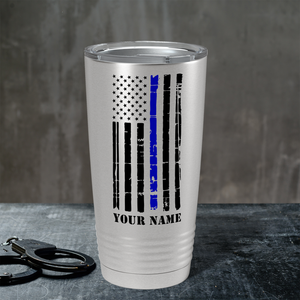 Personalized Distressed Blue Line Flag 20oz Stainless Police Tumbler