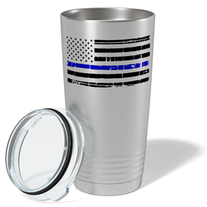 Distressed Thin Blue Line Flag Police 20oz Stainless Tumbler