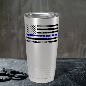 Distressed Thin Blue Line Flag Police 20oz Stainless Tumbler