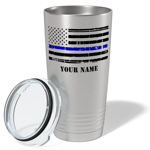 Personalized Distressed Thin Blue Line Flag Police 20oz Stainless Tumbler