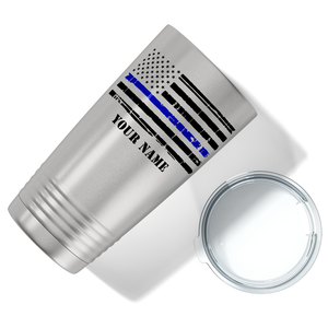 Personalized Distressed Thin Blue Line Flag Police 20oz Stainless Tumbler
