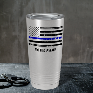 Personalized Distressed Thin Blue Line Flag Police 20oz Stainless Tumbler