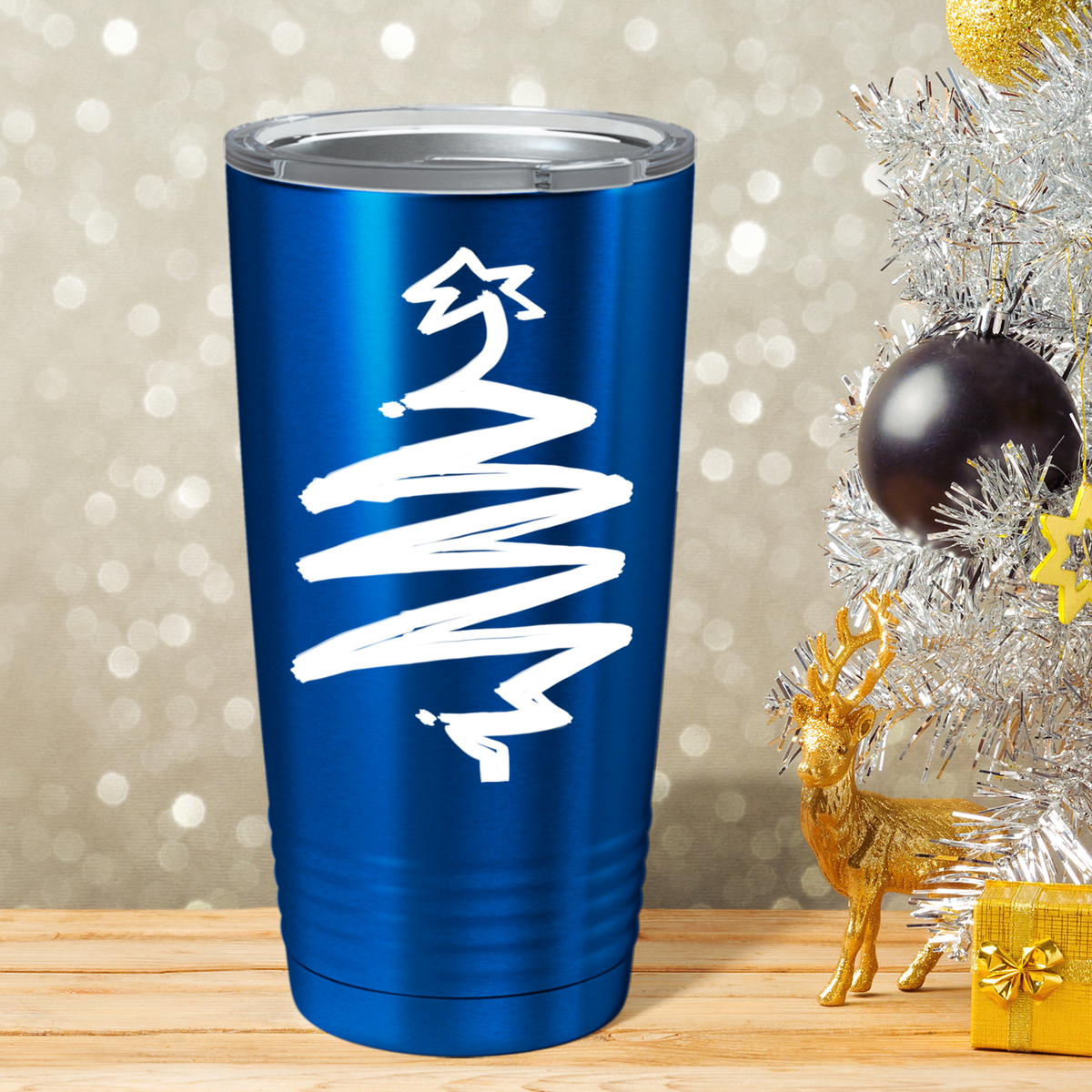 White Christmas Tree on Blue Translucent Holiday 20oz Tumbler