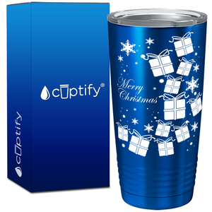 Merry Christmas White Presents on Blue Translucent Holiday 20oz Tumbler