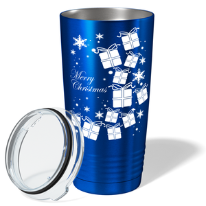 Merry Christmas White Presents on Blue Translucent Holiday 20oz Tumbler