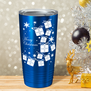 Merry Christmas White Presents on Blue Translucent Holiday 20oz Tumbler