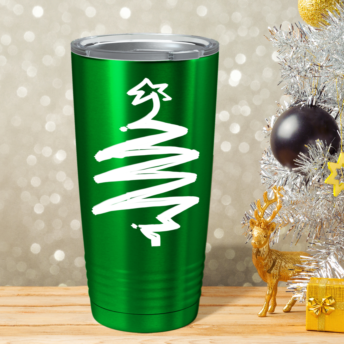 White Christmas Tree on Green Translucent Holiday 20oz Tumbler