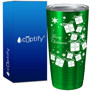 Merry Christmas White Presents on Green Translucent Holiday 20oz Tumbler