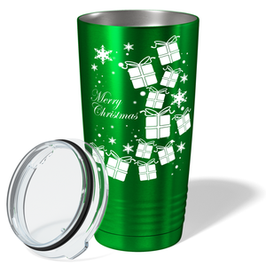 Merry Christmas White Presents on Green Translucent Holiday 20oz Tumbler