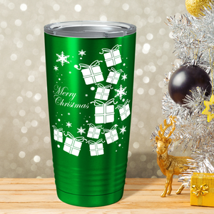 Merry Christmas White Presents on Green Translucent Holiday 20oz Tumbler