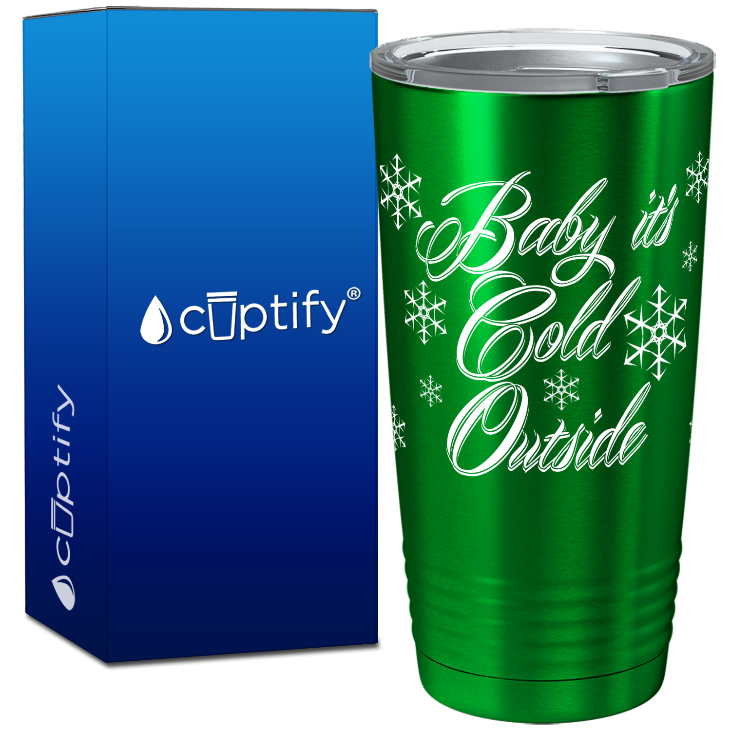 Baby It's Cold Outside on Green Translucent Christmas Holiday 20oz Tumbler