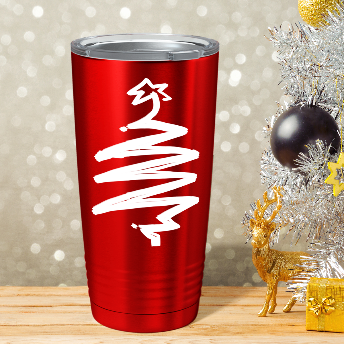 White Christmas Tree on Red Translucent Holiday 20oz Tumbler