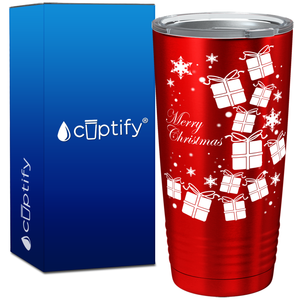 Merry Christmas White Presents on Red Translucent Holiday 20oz Tumbler