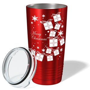 Merry Christmas White Presents on Red Translucent Holiday 20oz Tumbler