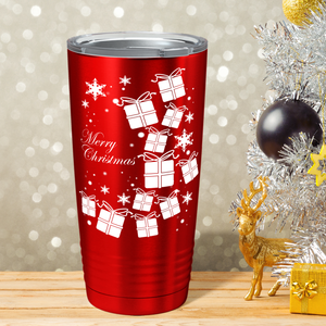 Merry Christmas White Presents on Red Translucent Holiday 20oz Tumbler