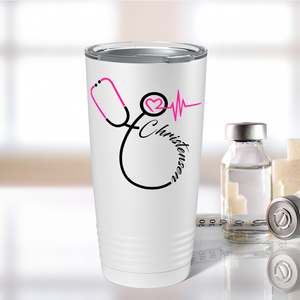 Personalized Nurse Pink Stethoscope White 20oz Tumbler