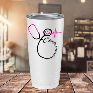 Personalized Nurse Pink Stethoscope White 20oz Tumbler