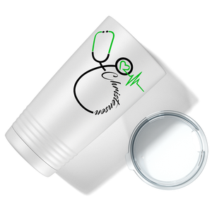 Personalized Nurse Green Stethoscope White 20oz Tumbler