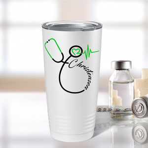 Personalized Nurse Green Stethoscope White 20oz Tumbler