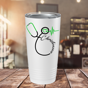 Personalized Nurse Green Stethoscope White 20oz Tumbler