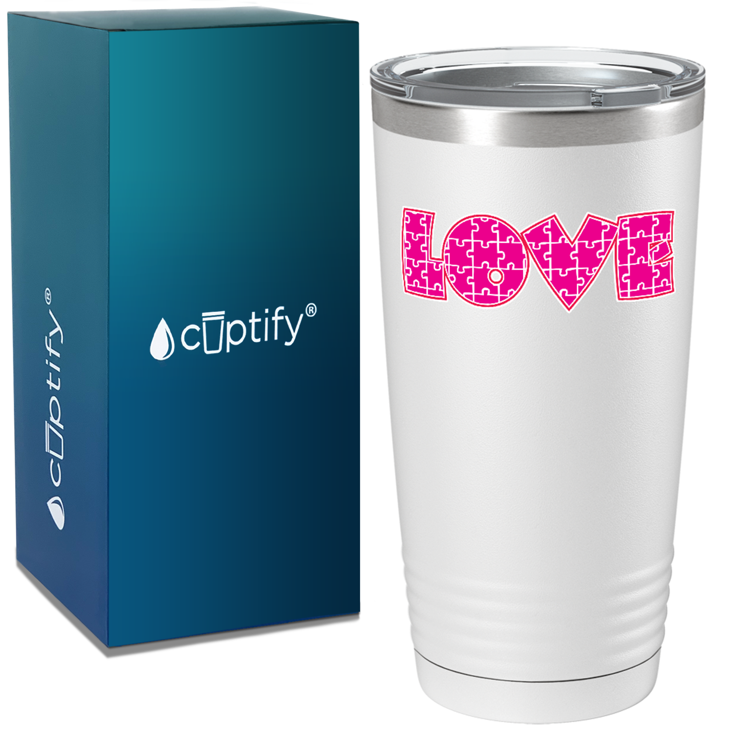 Autism Awareness Pink Love Puzzle on Autism 20oz Tumbler