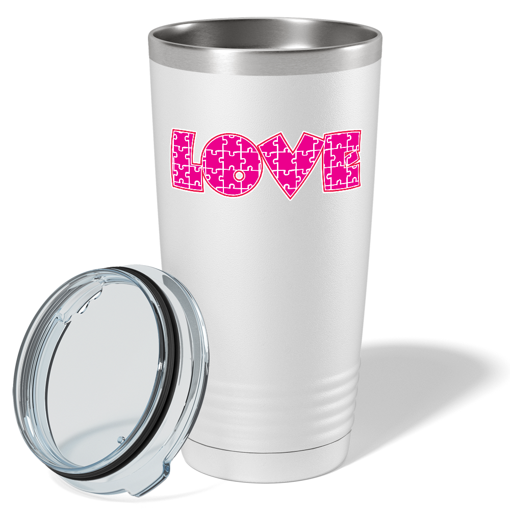 Autism Awareness Pink Love Puzzle on Autism 20oz Tumbler