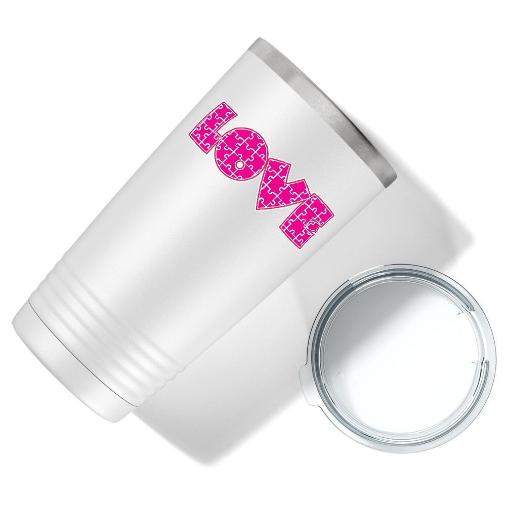 Autism Awareness Pink Love Puzzle on Autism 20oz Tumbler