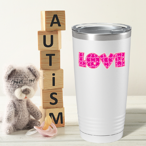 Autism Awareness Pink Love Puzzle on Autism 20oz Tumbler