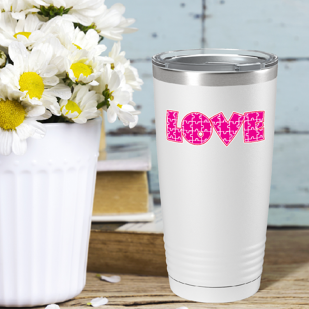 Autism Awareness Pink Love Puzzle on Autism 20oz Tumbler