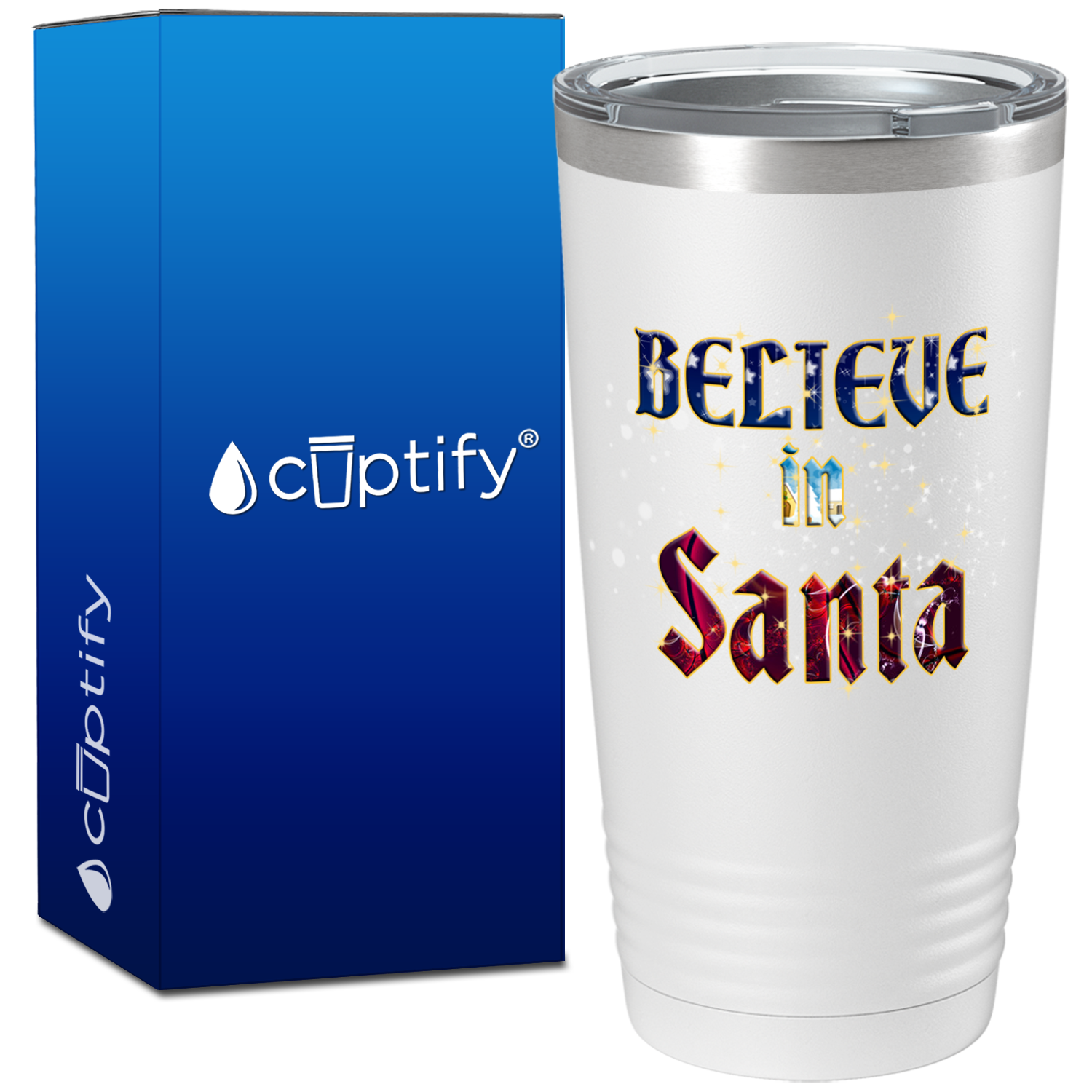 Believe in Santa on White Christmas 20oz Tumbler