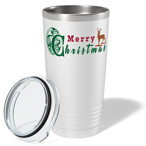 Merry Christmas with Reindeer on White Holiday 20oz Tumbler