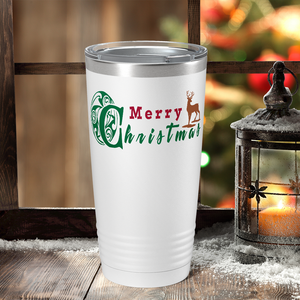 Merry Christmas with Reindeer on White Holiday 20oz Tumbler