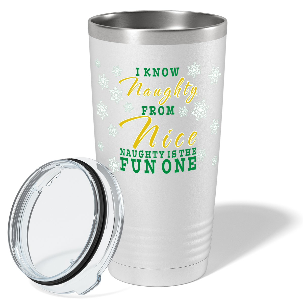 I Know Naughty from Nice on White Christmas 20oz Tumbler