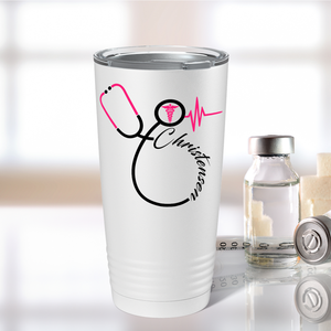 Doctors Stethoscope Pink on White 20oz Tumbler