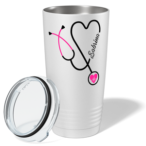 Personalized Pink Stethoscope Nurse Heart White 20oz Tumbler