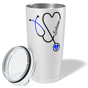 Personalized Blue Stethoscope Nurse Heart White 20oz Tumbler