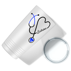 Personalized Blue Stethoscope Nurse Heart White 20oz Tumbler