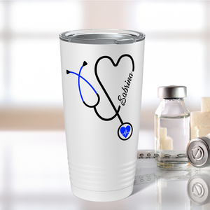 Personalized Blue Stethoscope Nurse Heart White 20oz Tumbler