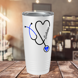 Personalized Blue Stethoscope Nurse Heart White 20oz Tumbler