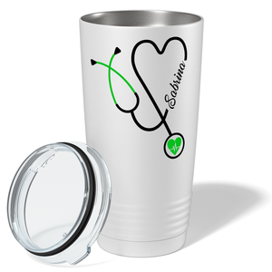 Personalized Green Stethoscope Nurse Heart White 20oz Tumbler