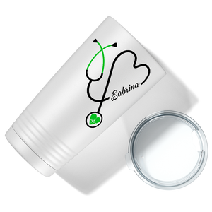 Personalized Green Stethoscope Nurse Heart White 20oz Tumbler