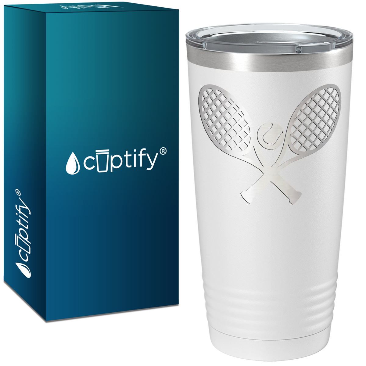 Tennis Rackets and Ball Laser Engraved on Stainless Steel Tennis Tumbler