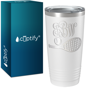 Personalized Monogrammed Tennis Ball and Racket Laser Engraved on Stainless Steel Tennis Tumbler