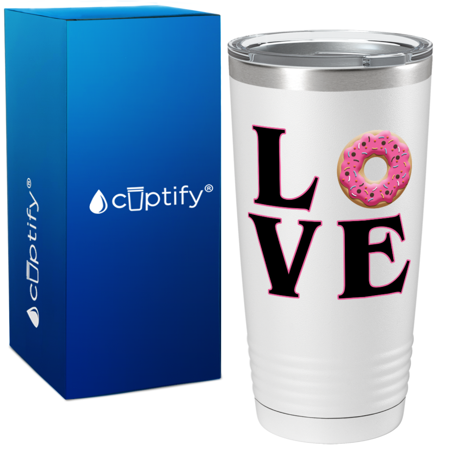 Love Pink Donuts on White Donut 20oz Tumbler