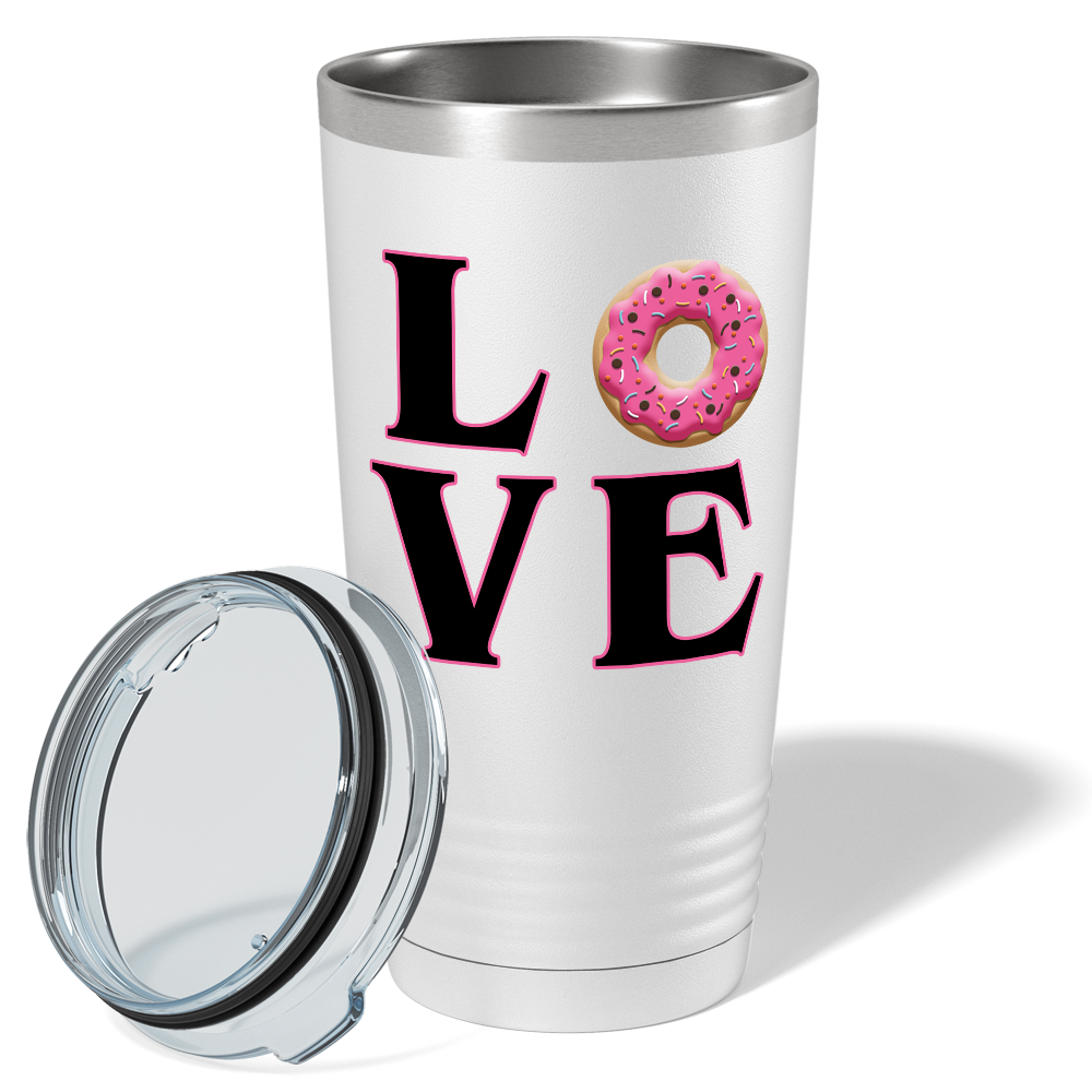 Love Pink Donuts on White 20 oz Stainless Steel Tumbler